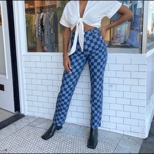 Isalis Cherry Checkered High Waist Jeans